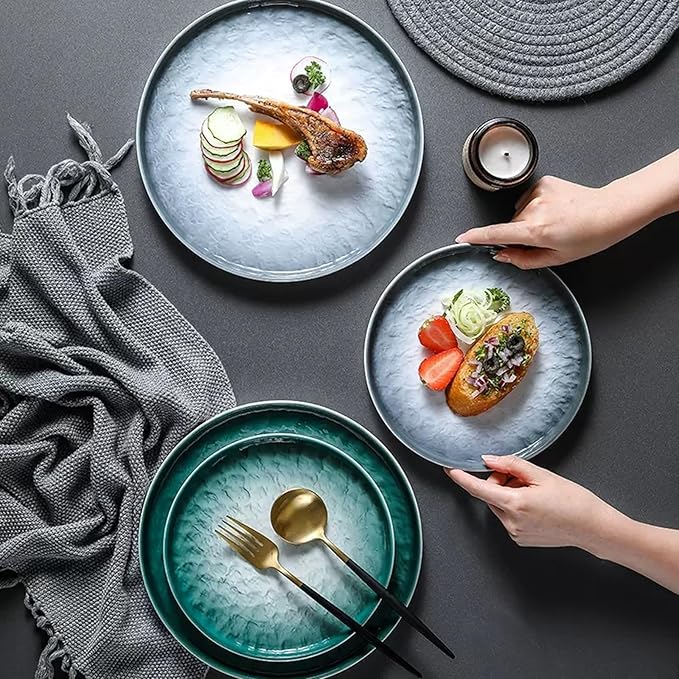 Kitchen Plates Round Fruit Tray Home Gradient Color Steak Plate Spaghetti Plate Flat Plate Multi-purpose Western Dinner Plate Ceramic Tableware 8/10 Inch Restaurant Plates(B,8 inch)