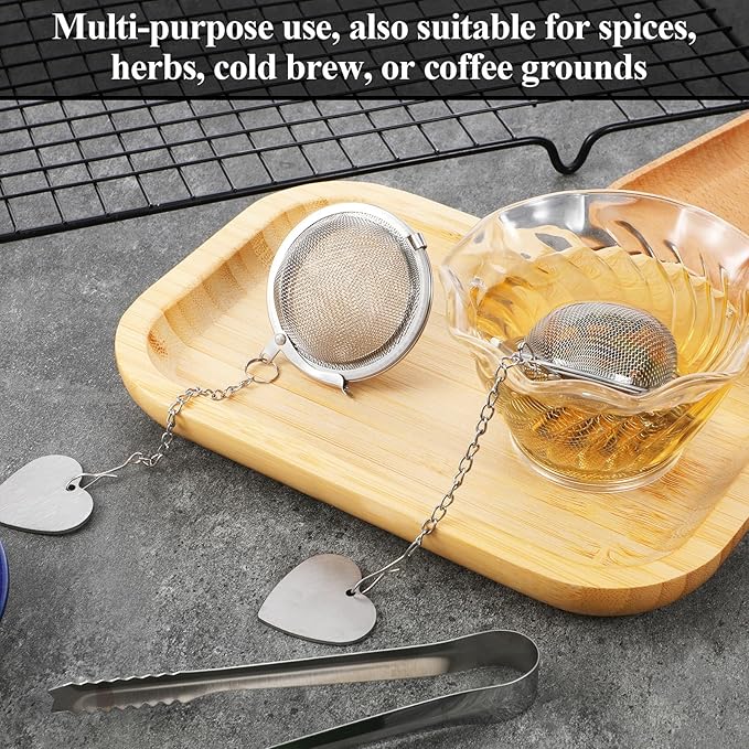 Tea Infuser for Loose Leaf Tea, 2 Pcs Teas Ball Teas Diffuser Steeper for Filtering Stainless Steel Ball Mesh Strainer Filters with Metal Pendant Extended Chain Hook for Loose
