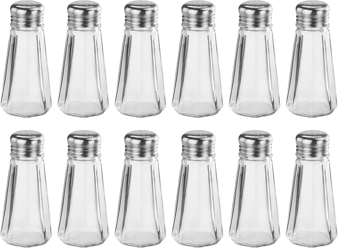New Star Foodservice 531964 Glass Salt and Pepper Shaker with Stainless Steel Mushroom Top, 3-Ounce, Set of 12