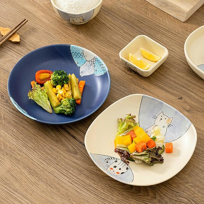 Japanese minimalist home cute cartoon creative ceramic plate - 8-inch square plate (couple cat)