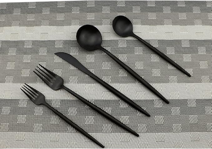 Luxury Black Matte Flatware 10 Pieces 18/10 Stainless Steel Salad Spoons and Forks Knife Set Black Silverware Set DISHWASHER SAFE, Service for 2