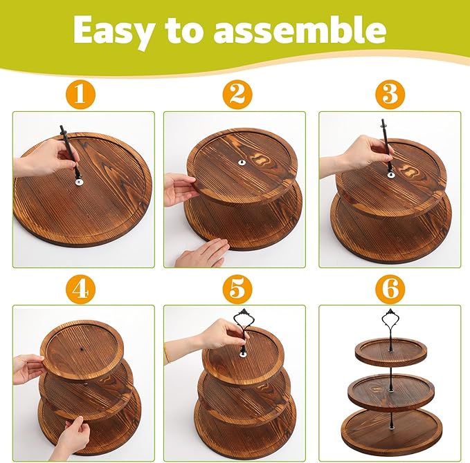 7 Pcs Wood Dessert Table Display Set Wooden 3 Tie Cupcake Stands Rustic Round Cake Stand Wood Dessert Serving Trays for Christmas Party Baby Shower Wedding Birthday(Brown)