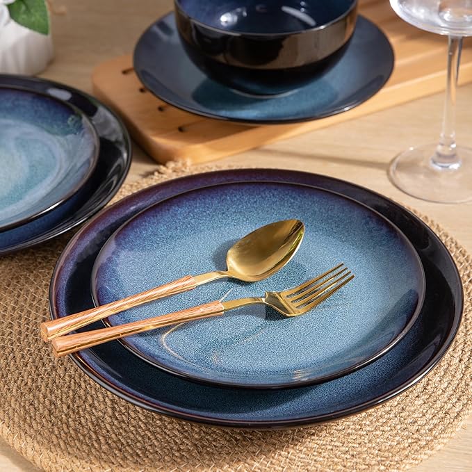 LERATIO Ceramic Dinnerware Sets for 4,Stoneware Coupe Plates and Bowls Sets,Highly Chip and Crack Resistant | Dishwasher & Microwave & Oven Safe Dishes set,Reactive Glaze Dinnerware- Service for 4