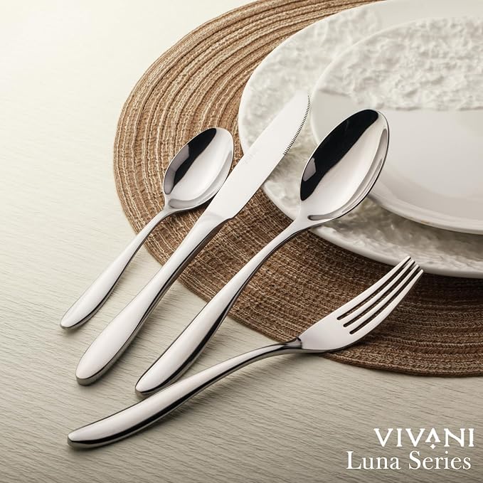 VIVANI 16 Piece Slender Silverware Set for 4, Forged Stainless Steel Flatware Set with Steak Knives, Waterdrop Handle Cutlery Set for Home, Hotel, Dishwasher Safe, New Home Gift