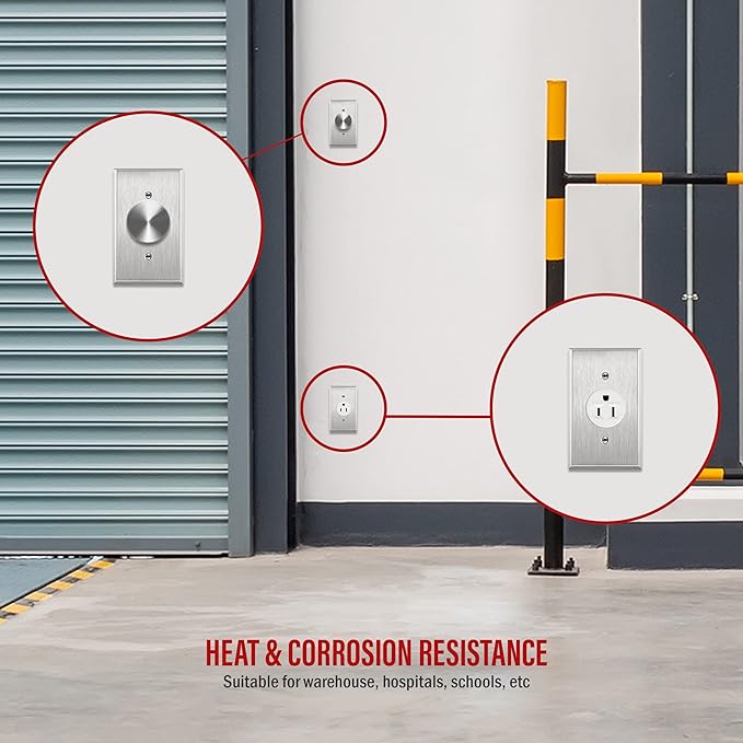 ENERLITES 1.406" Hole Single Receptacle Outlet Metal Wall Plate, Corrosive Resistant, Size 1-Gang 4.50" x 2.76", 7751-10PCS, 430 Stainless Steel, UL Listed, Silver (10 Pack)