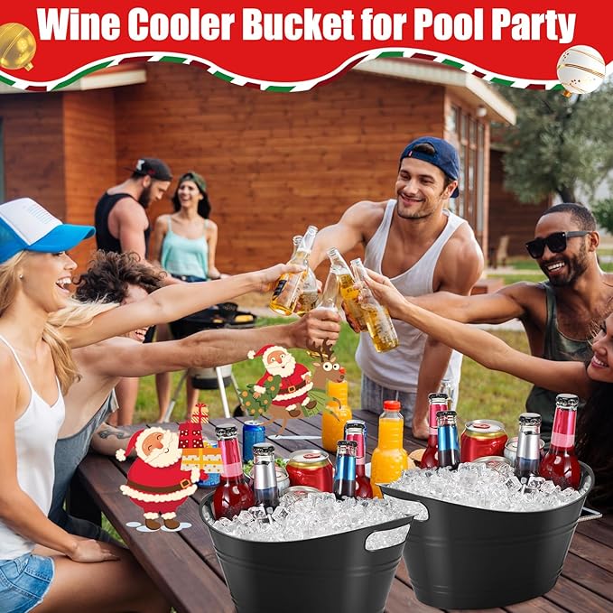 Norme 24 Pcs Oval Storage Tub with Handles 4.5L Plastic Ice Bucket, Wine, Beer, Champagne Drink Cooler for Parties, Beverage Storage Basket(Black)