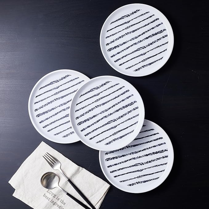 Stone Lain Nova Modern Stoneware Dinnerware Set, Plates and Bowls Set, 16-Piece Dish Set Service for 4, Black