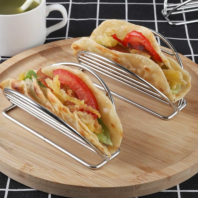 YellRin Taco Holders Stand Stainless Steel Taco Rack Tray Stand Up Holder Kitchen Set for Tortillas, Burritos, Parties & Restaurants (Taco Holder)