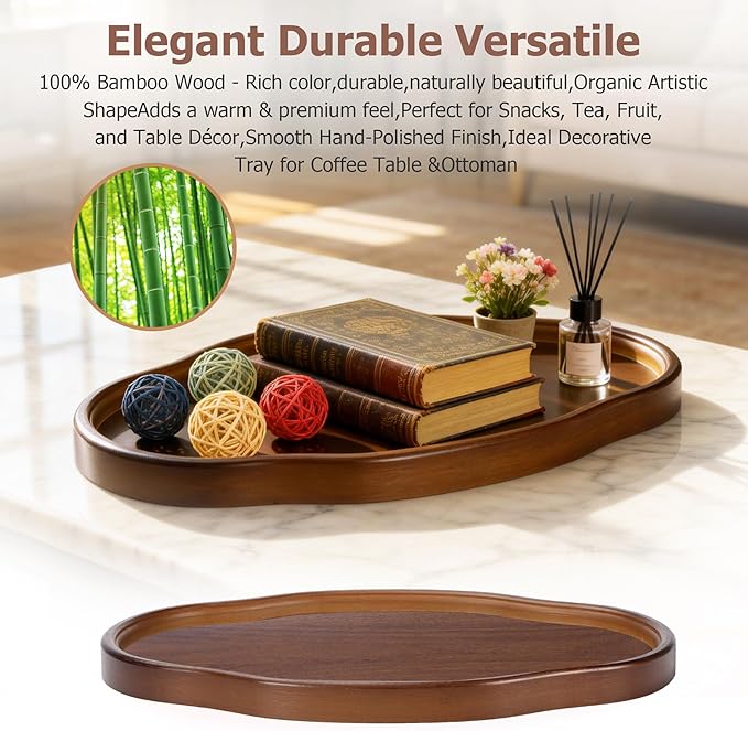 14.57 Inch Candle Holder Tray for Home Decor, Irregular Wooden Tray, Small Multi-Purpose Wooden Serving & Decorative Tray for Home