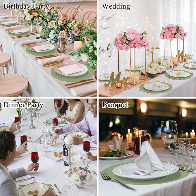 SHACOS 100 PCS Round Paper Placemats 13 inch Disposable Paper Place Mats for Dinner Wedding Birthday Party Festival Table Decoration Indoor Outdoor, Sage Green