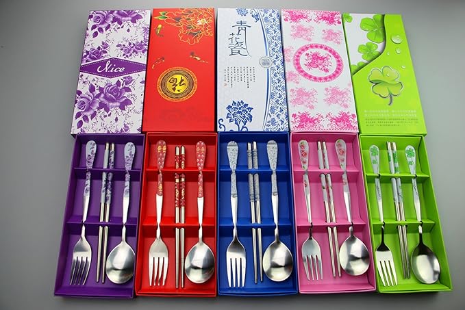 Stainless Steel Teaspoons Dinner Spoon Fork Chopsticks 5 Boxes Spoons Forks Flatware Serving Sets，