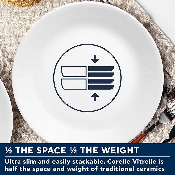 Corelle Dinnerware Set (4pc Set, Ocean Blues)-Set for 4 | Includes 4 x Cereal/Soup Bowls | 80% Recycled Glass | 3 X More Durable, Half the Space & Weight of Traditional Ceramic