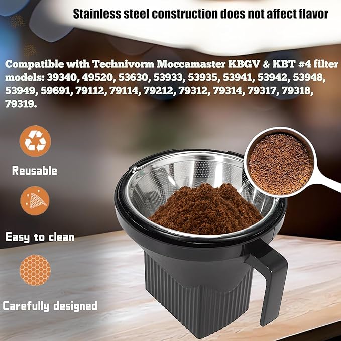 𝙐𝙥𝙜𝙧𝙖𝙙𝙚𝙙 for Moccamaster Filters, #4 Coffee Filter, Coffee Filter for Technivorm Moccamaster KBGV and KBT Coffee Machines, Metal Coffee Filter, Reusable Metal Filters are The Best Gifts.