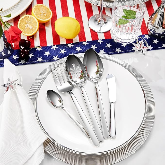 KEAWELL Premium Lucent 4-Piece 9 inch Spoon Set – 18/10 Stainless Steel Silverware with Mirror Polish, Dishwasher Safe for Table Setting and Entertaining (4, Serving Spoons)