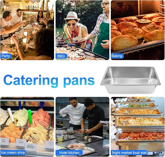 6 Pack Full Size Steam Table Pans,Stainless Steel Hotel Pan,1/1 6 Inch Deep Anti Jam Commercial Table Pan,20.8" L x 13" W Catering Pans Food Pans for Hotels, Restaurants and Home Use