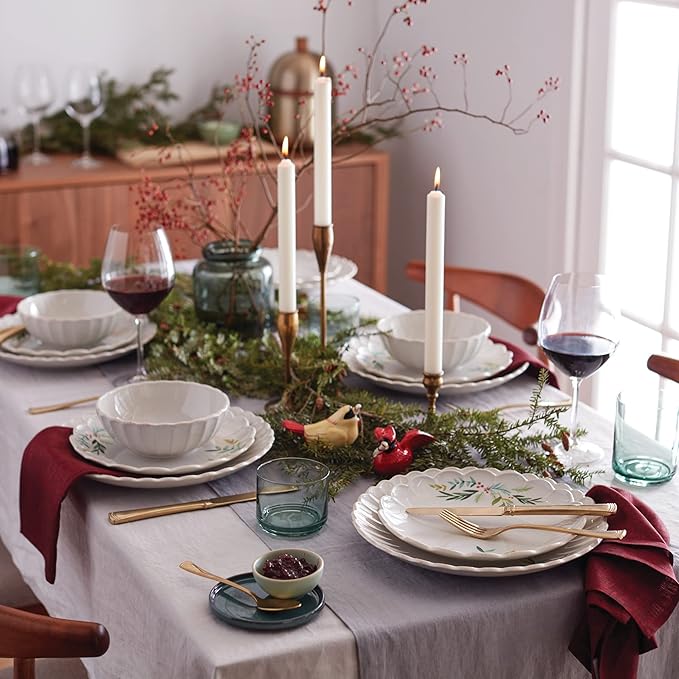Lenox 894194 French Perle Berry All-Purpose Bowls, Set of 4, White, Christmas Drinkware, Holiday Hosting