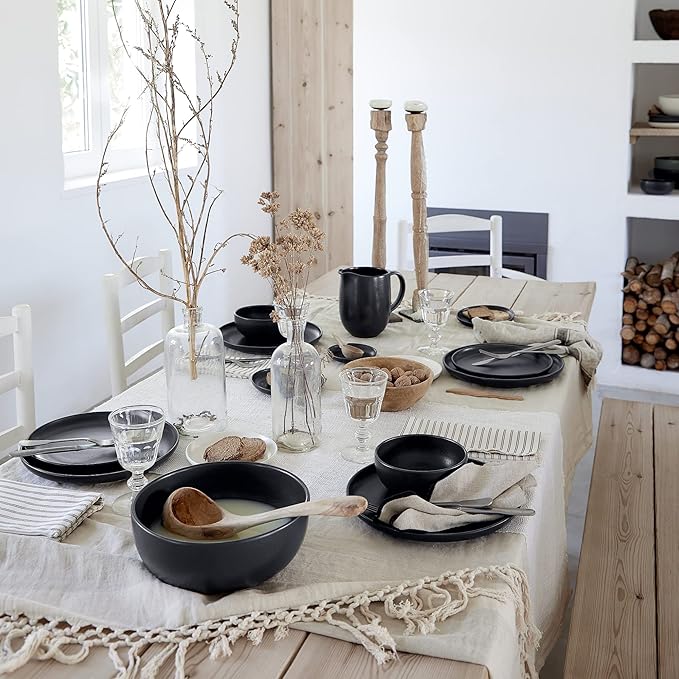 Casafina 18-Piece Stoneware Place Setting Service for 6 with Pasta Bowls - Pacifica Collection, Seed Grey, Microwave & Dishwasher Safe