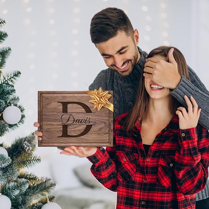 Personalized Cutting Board, Custom Wedding, Anniversary or Housewarming Gift Idea, Wood Engraved Charcuterie, for Friends and Family, Monogram Initial Design 004