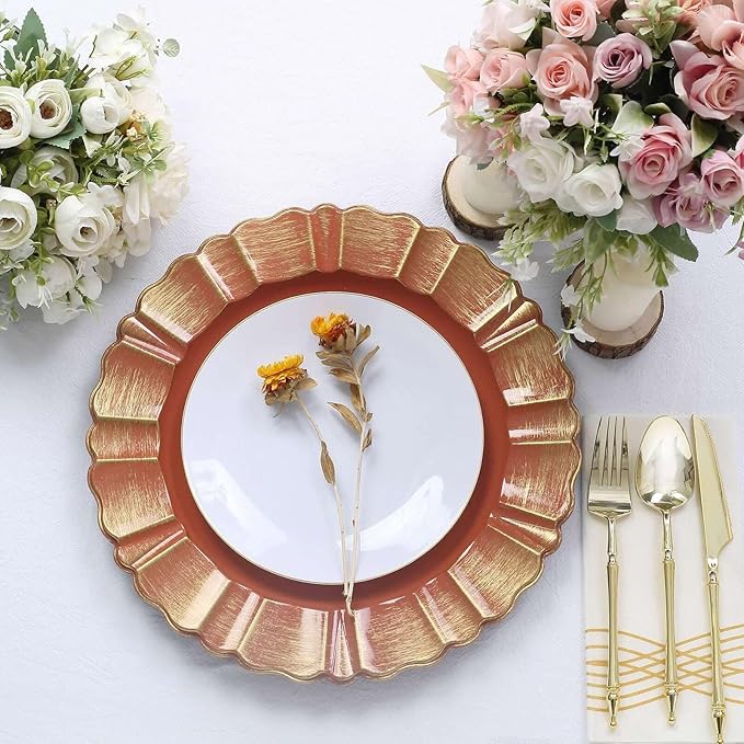 Efavormart Set of 6-13" Round - Terracotta Plastic Charger Plates With Waved Scalloped Rim for Wedding, Outdoor Receptions, Banquets, Holiday Dinner plates Chargers