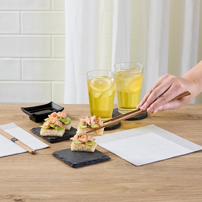 Restaurantware Square Slate Platter 10 Count 4 x 4 Inch Scratch-Resistant Slate Cheese Board Modern Serving Tray Black Rustic Design for Charcuterie and Appetizers