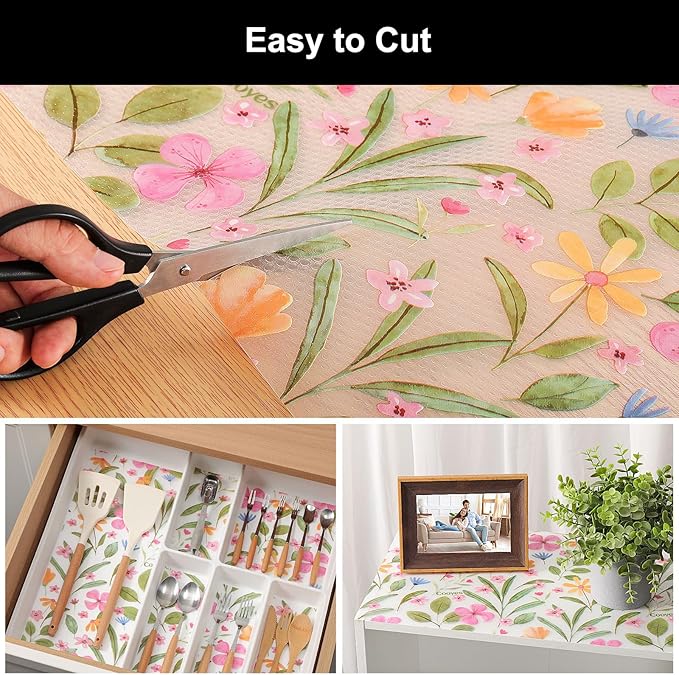 Cooyes Shelf Liner – Premium Non-Adhesive Cabinet & Drawer Liner for Kitchen – Waterproof Shelf Paper with Modern Pattern – Durable EVA Cabinet Mat – Easy to Cut （11.8" W x 118" L）