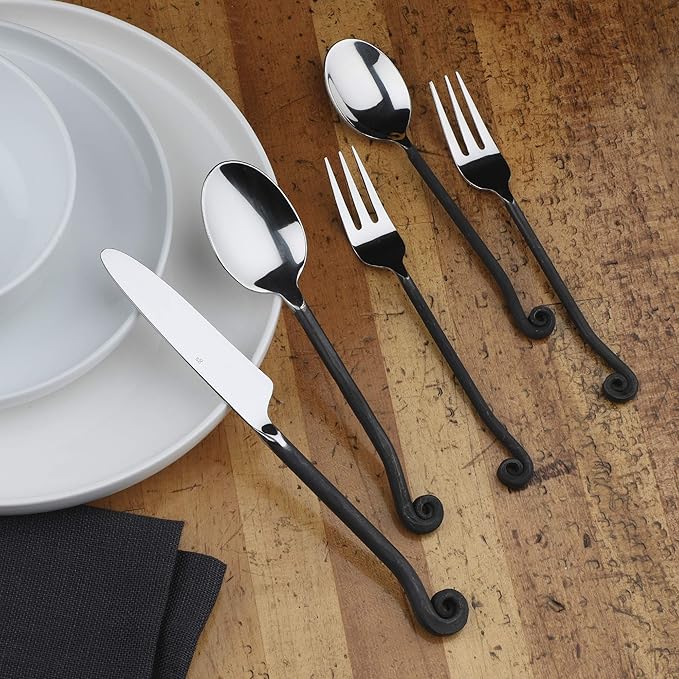 Gourmet Settings 20-Piece Flatware Treble Clef Collection Black Silverware Cutlery Kitchen Sets, Stainless Steel Utensils Knife/Fork/Spoons, Dishwasher Safe (34-350)