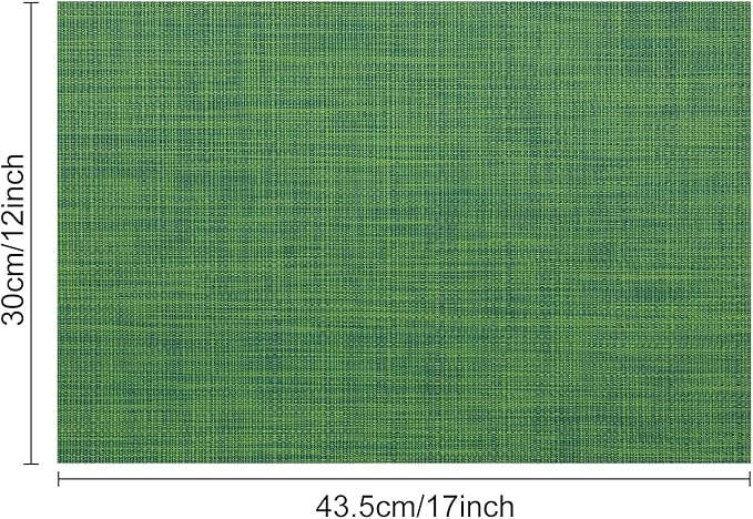 Myir JUN Placemats Set of 6, Vinyl Woven Placemats Place Mats Indoor Washable Table Mats Non-Slip Place mats for Dining Table (Dark Green, Set of 6)