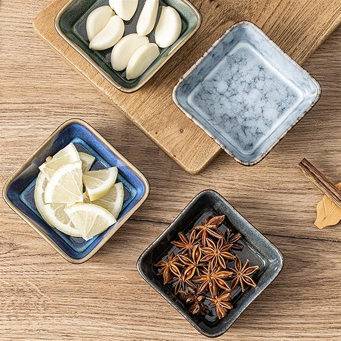 Sauce Dish Retro Ceramic Snack Plate Commercial Hot Pot Seasoning Household Sauce Plate Dipping Bowl Appetizer Plate Snack Plate(A), ZCL2024