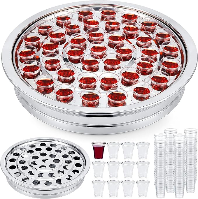 Zhehao 1 Pcs Easter Communion Trays for Churches Set Church Supplies Plates for Church with Disposable Cups (Silver)