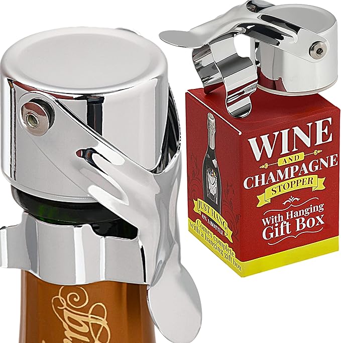 Wine Stopper & Champagne Stopper All In One - Patented Seal, Preserves Bubbles & Taste for Prosecco, Cava, and Wine – 1 Pro Grade Evan James Bottle Stopper With Hanging Gift Box