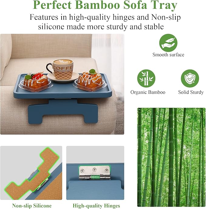 SINWANT Couch Arm Table Tray, Sofa Clip on Tray Tables,Couch Armrest Table Suitable for Home Drinks/Eating Trays for Living Room Recliner Chair on Armrest