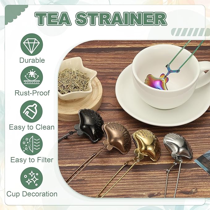uxcell 2 Pcs Tea Infuser, Stainless Steel Loose Leaf Tea Infuser Filter, Long Handle Tea Steeper Strainers for Cup and Teapot for Tearoom Office Home, Shell Shaped Black