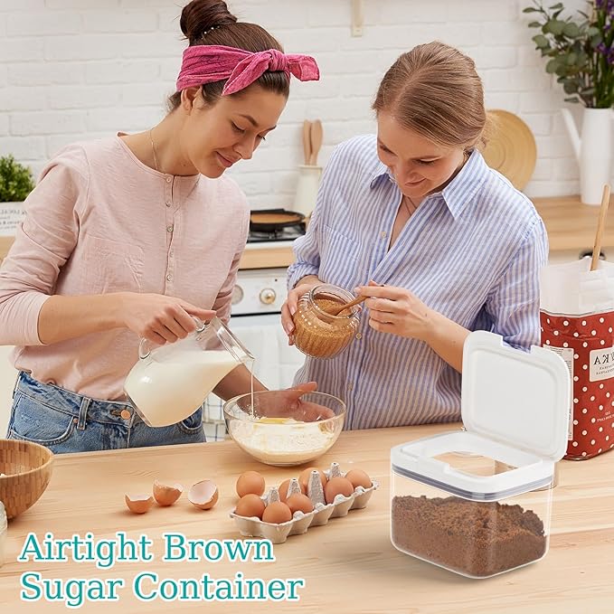 Brown Sugar Container Airtight, 1.3Qt(42Oz/1.2L) Brown Sugar Keeper Storage Container with Spoon, Clear Food Saver Jar for kitchen