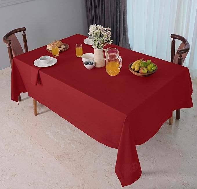 D'Moksha Homes Red Linen Tablecloth 54 x 72 Inch - 100% Pure Linen Tablecloth for Rectangle Tables - Machine Washable Table Cloth for Winter, Christmas, Holiday, New Year