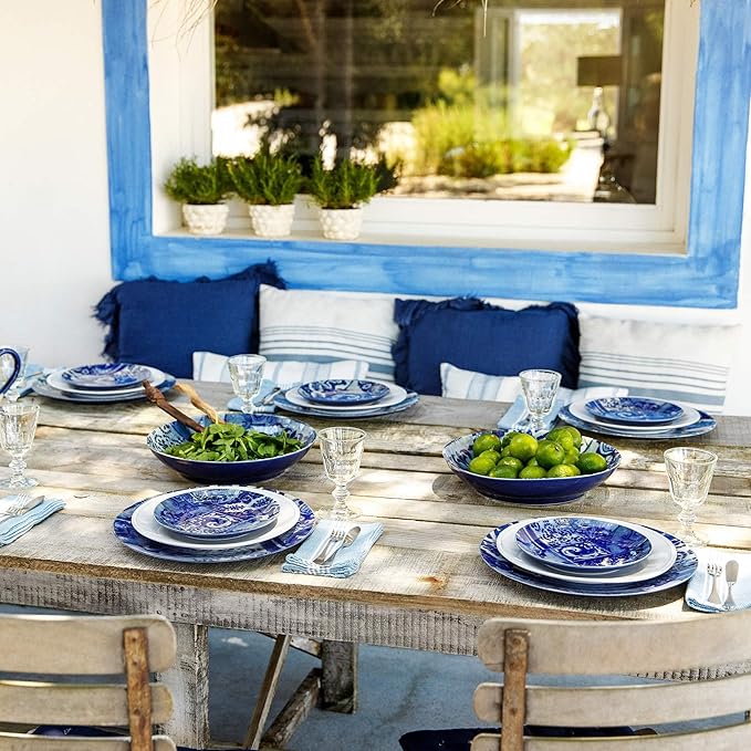 Costa Nova Ceramic Stoneware 11'' Dinner Plate - Beja Collection, White & Blue | Microwave & Dishwasher Safe Dinnerware | Food Safe Glazing | Restaurant Quality Tableware