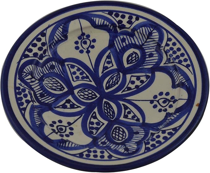 Moroccan Ceramic Plates Handmade Appetizer Tapas Serving Set Of Four White Blue