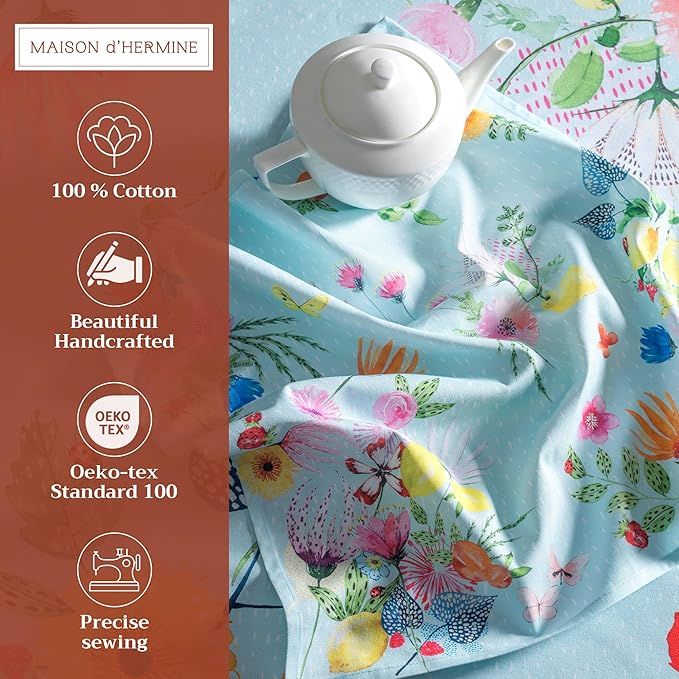 Maison d' Hermine Cloth Napkins Set of 4 100% Cotton Everyday Reusable Square Napkins Cloth Washable, Dinner, Party, Wedding, Restaurant, Spring/Summer (Jardin D'Ete - Mint, 20" x 20")