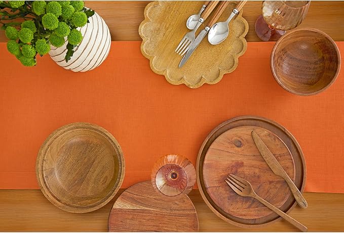 Solino Home Linen Table Runner 120 Inches Long - 100% Pure Linen Persimmon Orange Dining Table Runner 14 x 120 Inch for Christmas, New Year - Fete