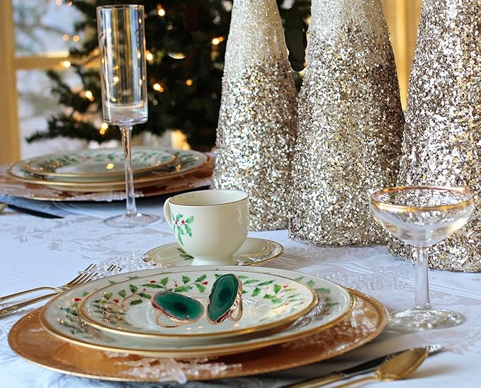 Gold Napkin Rings Set of 4, Agate Slice Napkin Rings, Dinner Table Decor Home Decor for Christmas Thanksgiving Farewell Birthday Wedding(Green)