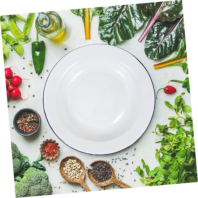 PRETYZOOM 4pcs Flat Rim Enamel Plates Scratch-Resistant Ceramic Dinnerware for Appetizers Desserts and Salads Vintage White Enamel Serving Dishes for Home and Outdoor Use