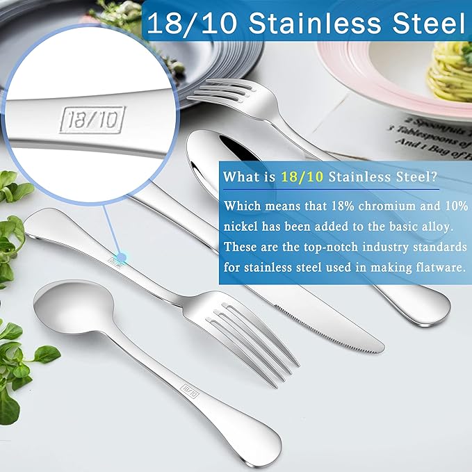 Herogo 18/10 Stainless Steel Silverware Set, 40-Piece Fancy Flatware Cutlery Set for 8, Modern Tableware Eating Utensils for Home Restaurant Wedding, Mirror Polished, Dishwasher Safe