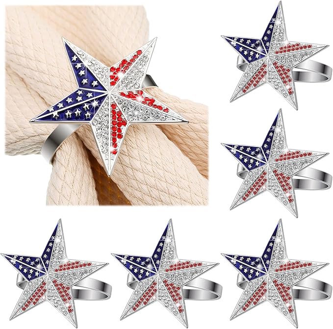 Geiserailie 6 Pieces Patriotic Napkin Rings 4th of July Napkin Ring Holder America 250th Anniversary Decor Independence Day Serviette Holder Buckle Table Ring for Dinning Table