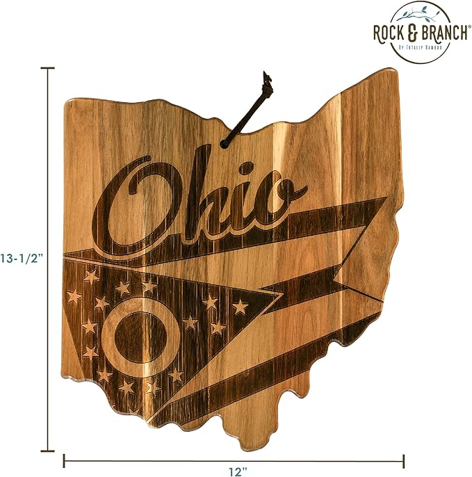 Totally Bamboo Rock & Branch Origins Series Ohio State Shaped Cutting Board and Charcuterie Serving Tray, Includes Hang Tie for Wall Display
