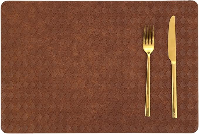 FAVE Faux Leather Placemats Set of 2 Oil-Proof Wipeable PU Placemats for Kitchen Dining Table,Restaurant,Coffee Shop (Walnut Brown-2PCS)