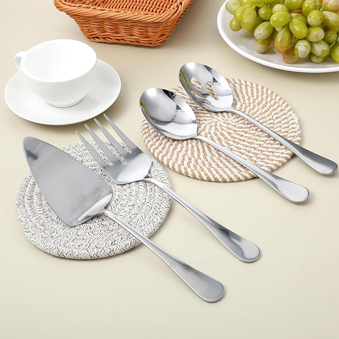 8 Pcs Stainless Steel Serving Utensils, Serving Set with Serving Spoons,Serving Fork,Soup Ladle,Lasagna Server,Pie Server,Polished Serving Utensil Set for Buffet Parties Home,Dishwasher Safe