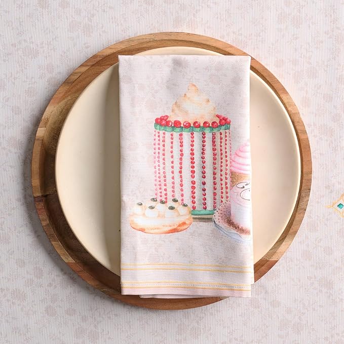 Maison d' Hermine Napkins 100% Combed Cotton Premium Set of 4 Decorative Cloth Napkin Washable Dinner Napkins for Holiday, Dinner, Wedding, Restaurant & Dining - Pastries (20”x20”)