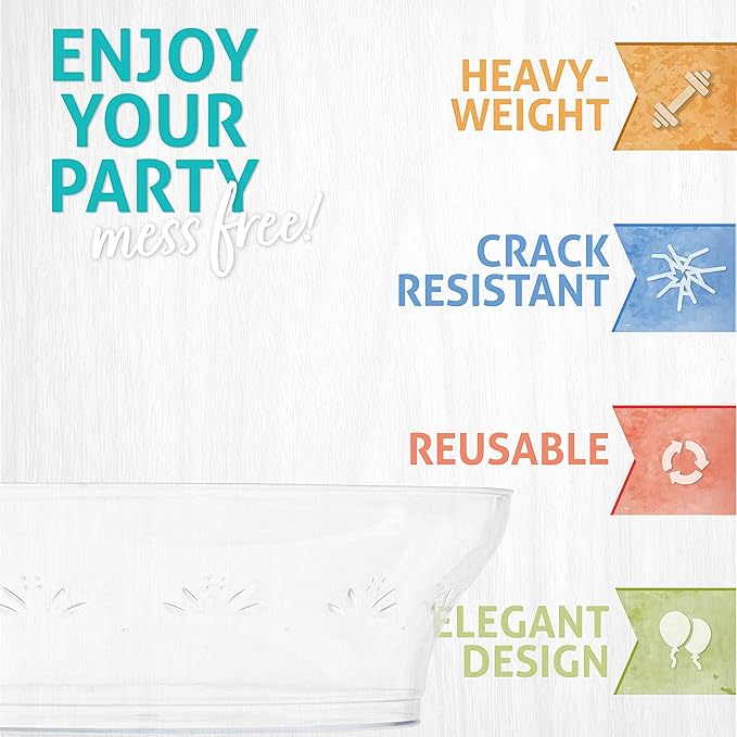 PLASTICPRO Premium Heavy Weight Crystal Clear Disposable Hard Plastic Plate (240, 10 Ounce Bowls)