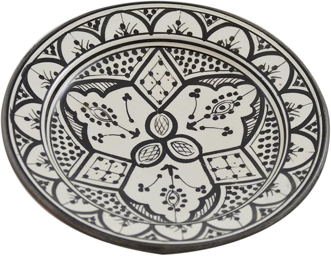 Treasures Of Morocco Ceramic Plates Moroccan Handmade Appetizer Tapas Serving Decorative 10 inches Round White&Black