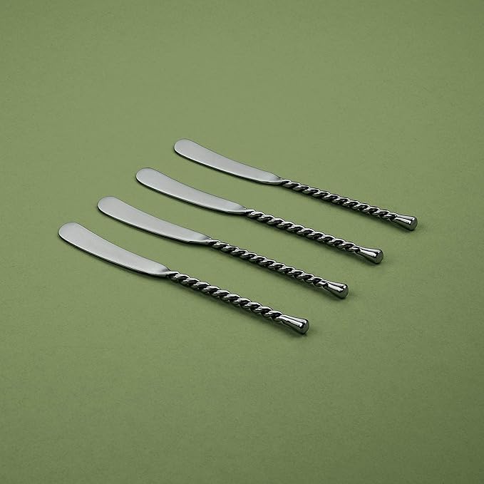 Gourmet Settings - 4-Piece Spreader Knife Set - Silver Tear Collection - Polished/Matte Stainless Steel Spreaders - Cheese and Butter Spreading Knives (34-103)