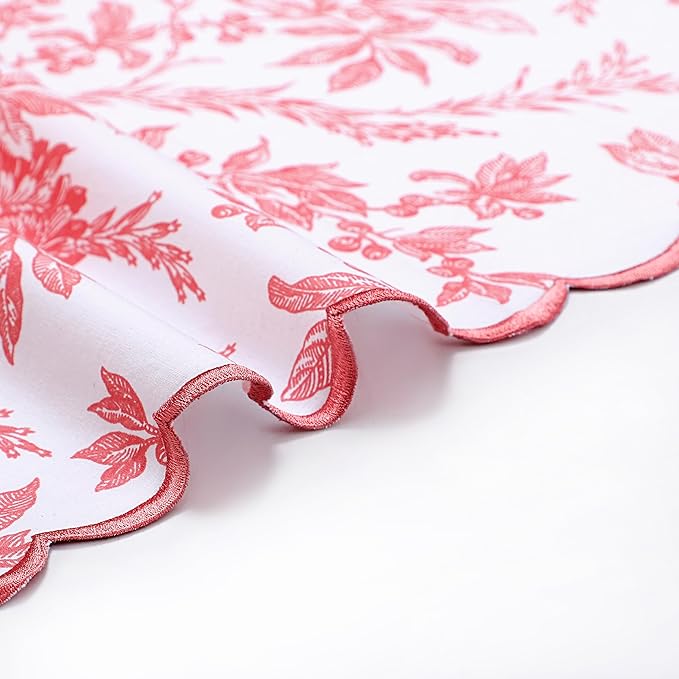 Ridhi Hand Block Print Peach Coral 18" x 18" (Set of 4) Embriodery Table Napkins Reusable Cotton Dinner Napkins for Weddings, Parties, Everyday Dining Gift for Spring, Easter, Valentine